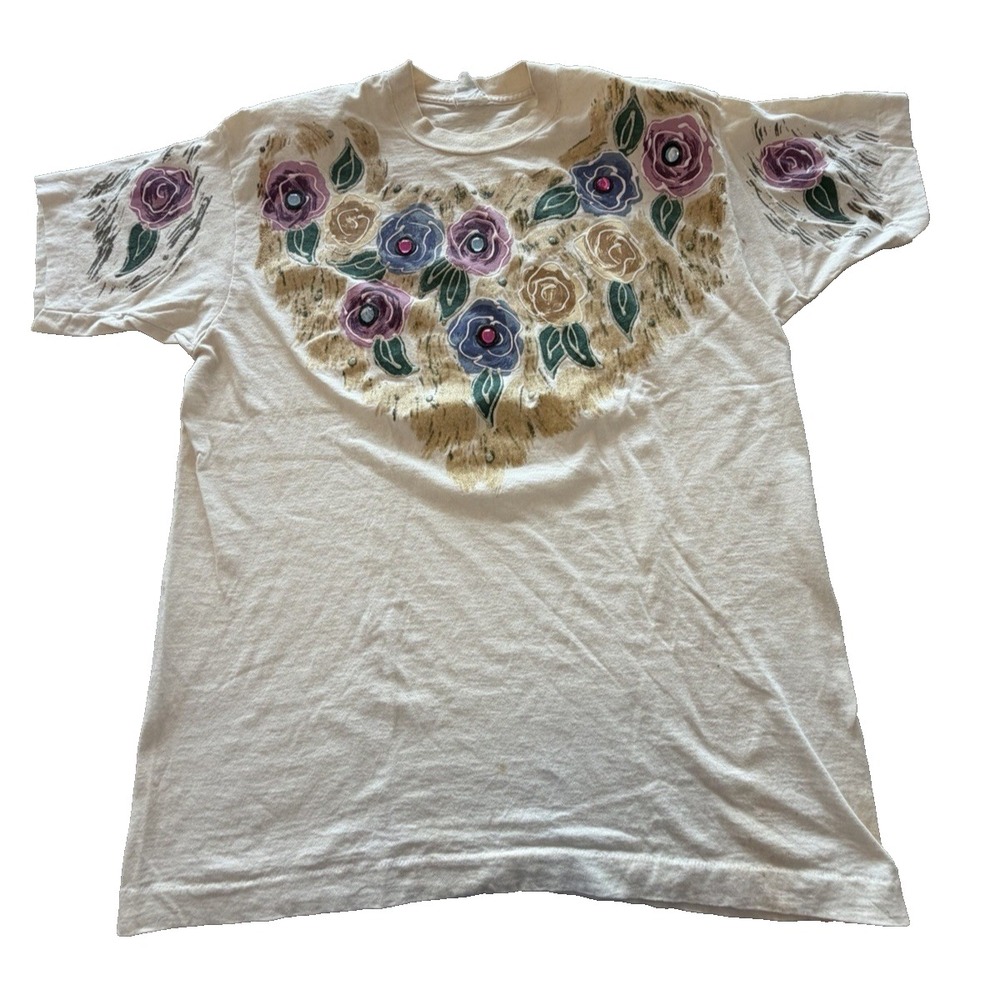 VTG BrushWorks Hand Painted Floral T Shirt Womens Plus Size 2XL Single Stitch
